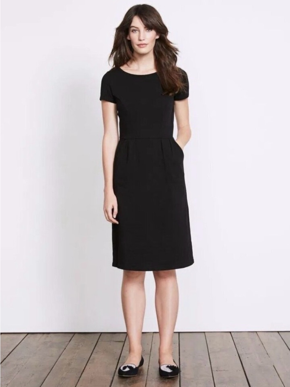 BODEN Phoebe Jersey Cotton Dress, Black, Pockets UK 8L / US 4L